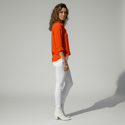 Classic Fit Long Sleeve Button Front Top
