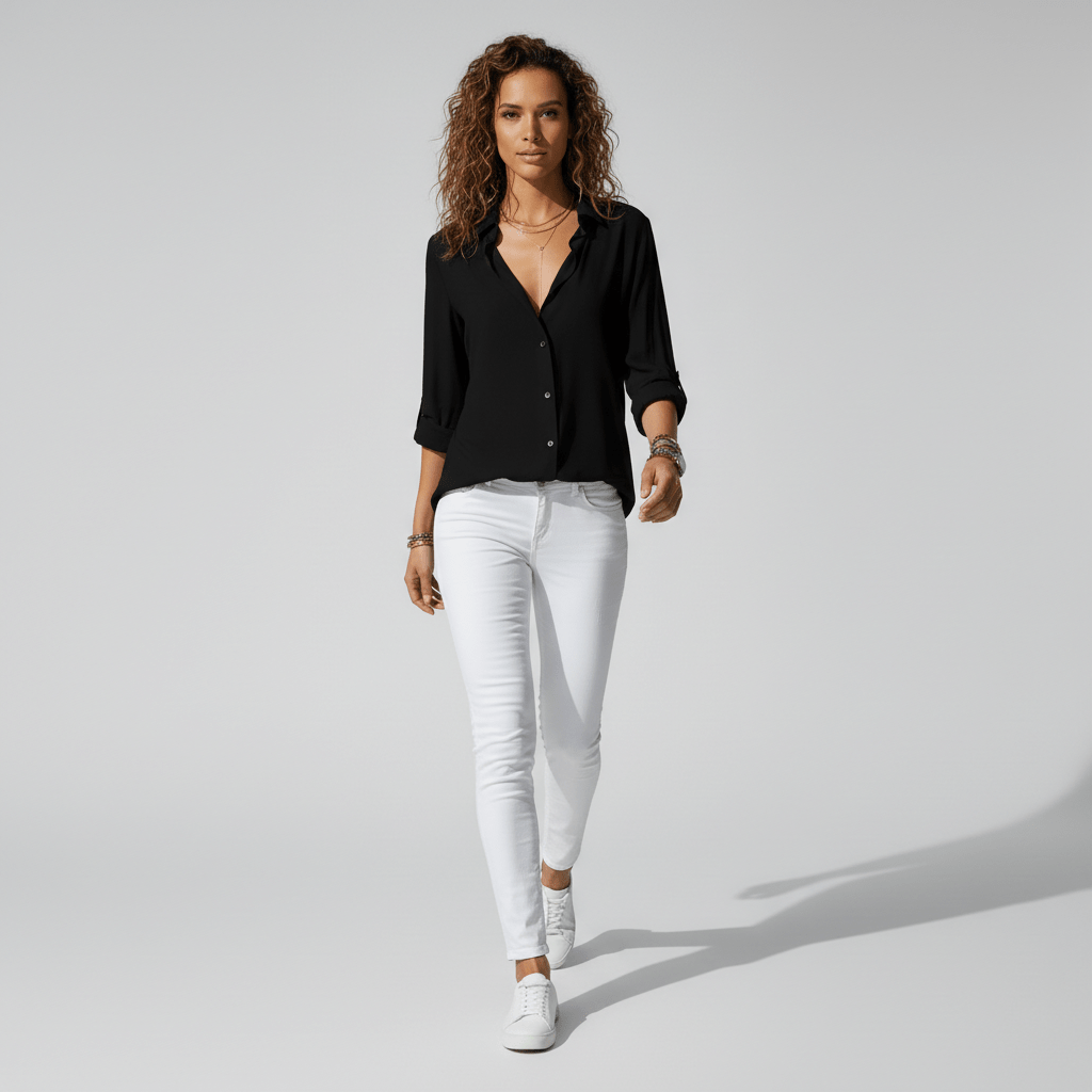 Classic Fit Long Sleeve Button Front Top