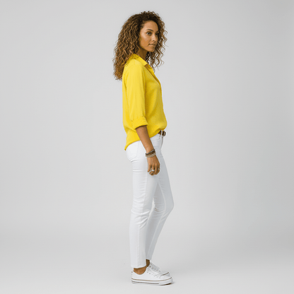 Classic Fit Long Sleeve Button Front Top