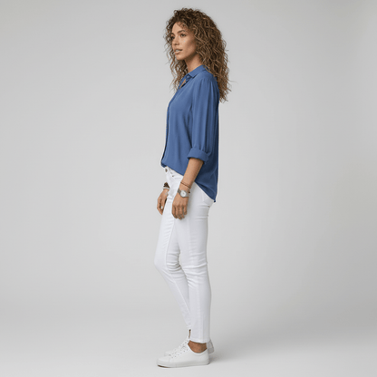 Classic Fit Long Sleeve Button Front Top