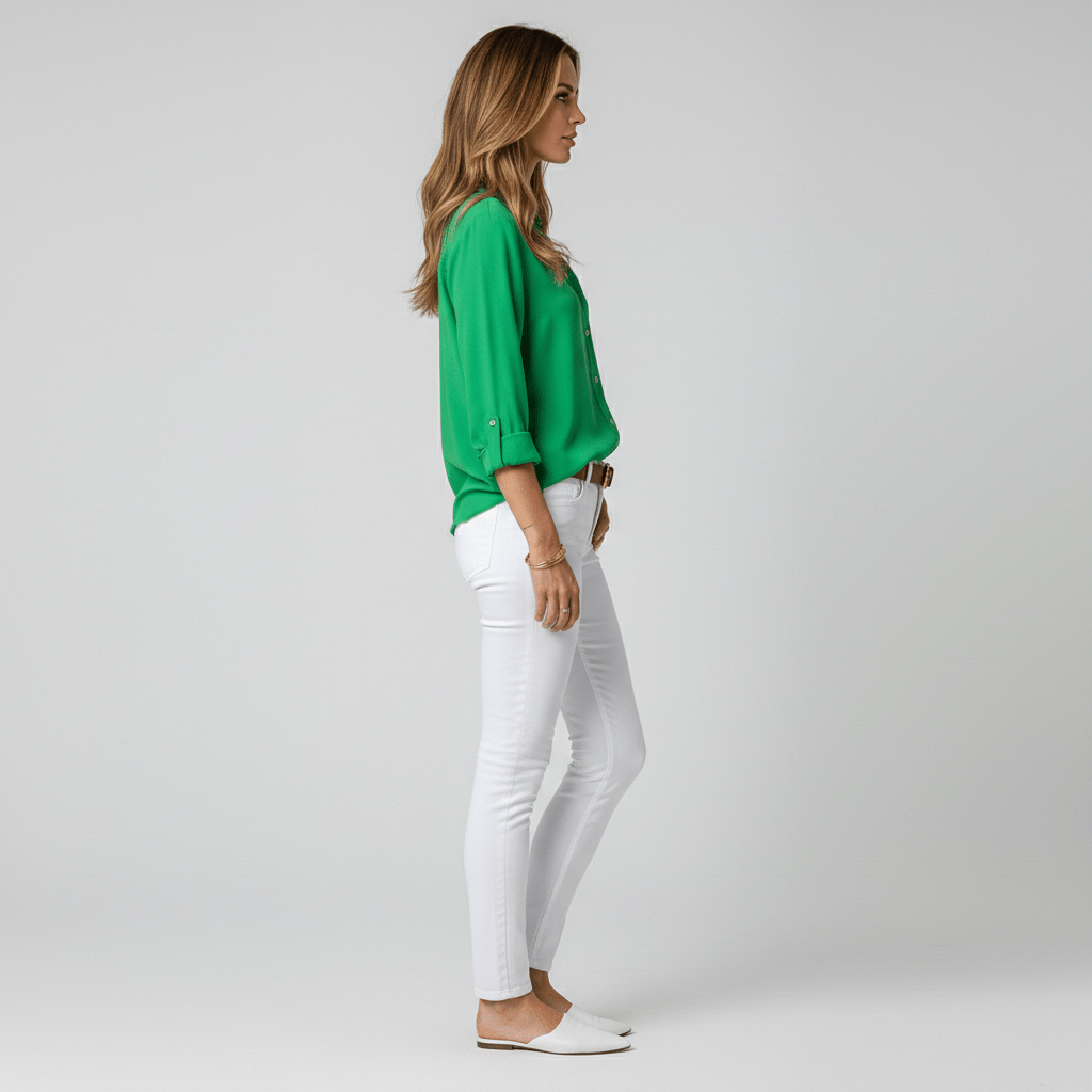 Classic Fit Long Sleeve Button Front Top