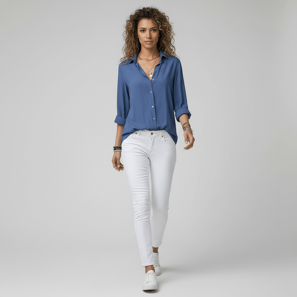 Classic Fit Long Sleeve Button Front Top