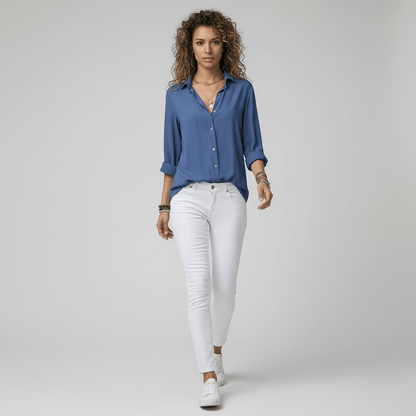 Classic Fit Long Sleeve Button Front Top