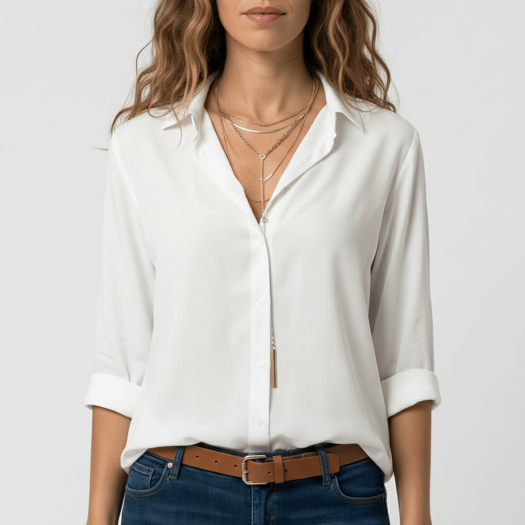 Classic Fit Long Sleeve Button Front Top
