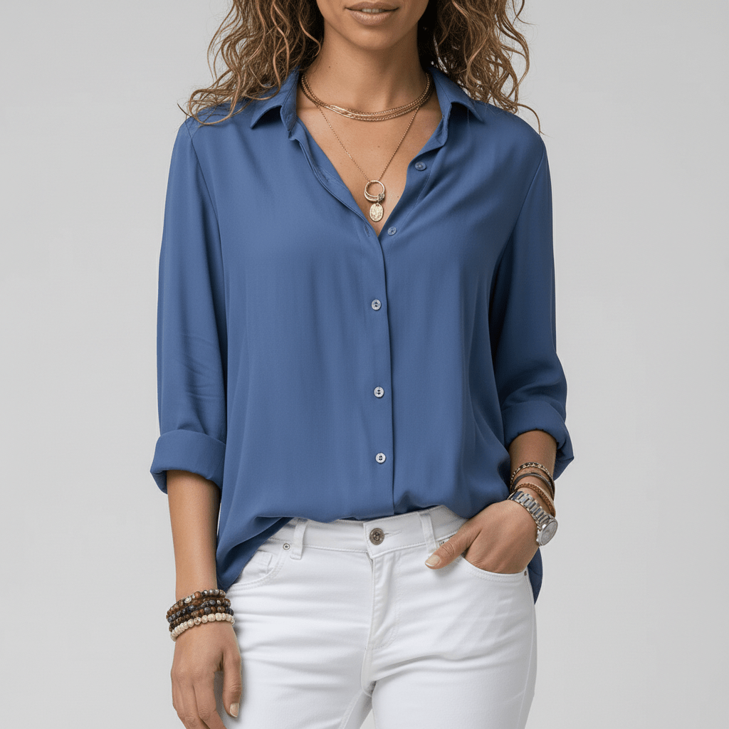 Classic Fit Long Sleeve Button Front Top