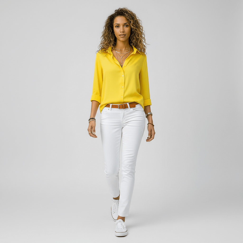 Classic Fit Long Sleeve Button Front Top
