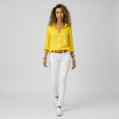 Classic Fit Long Sleeve Button Front Top