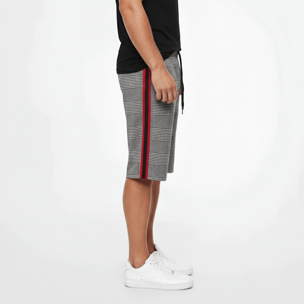 Casual Plaid Drawstring Shorts with Side Pockets