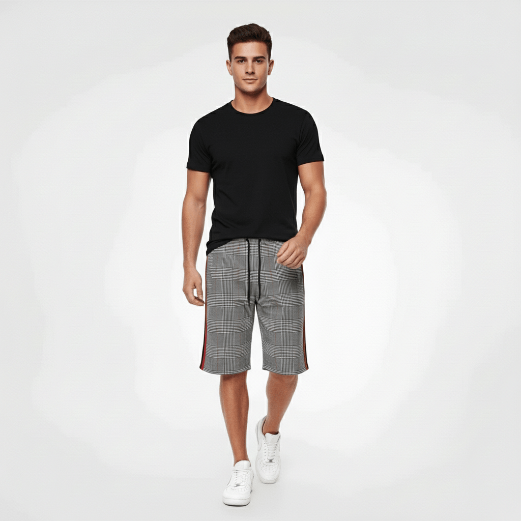 Casual Plaid Drawstring Shorts with Side Pockets