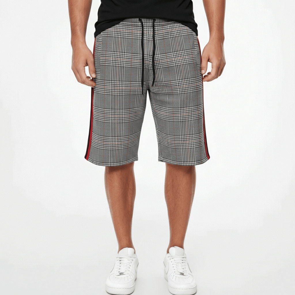 Casual Plaid Drawstring Shorts with Side Pockets