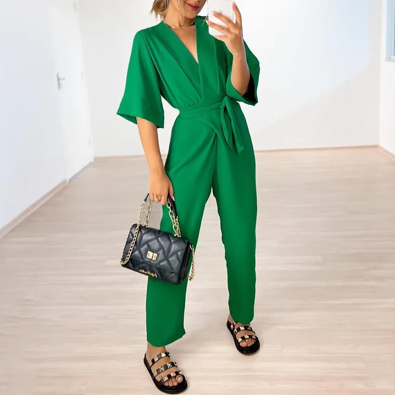 Fitted Ladies Classic Jumpsuit with Defined Waist - OutfitLondon