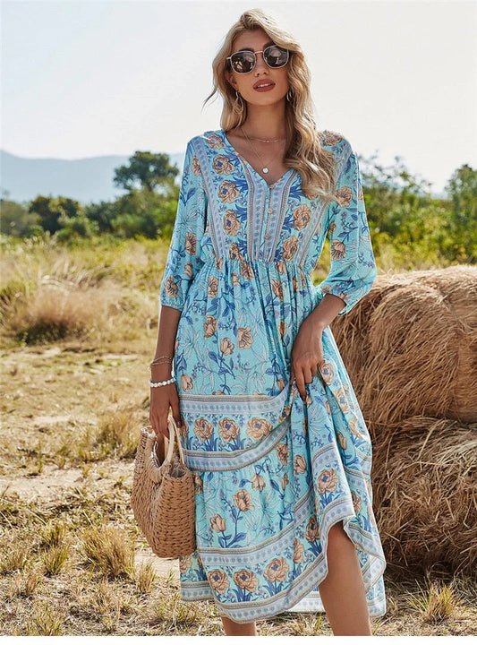 Flowy V-Neck maxi dress for women - OutfitLondon