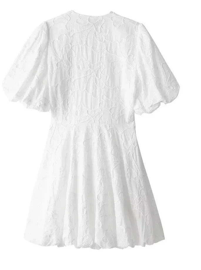 Kalia Dress | V-Neck Embroidered Puff Sleeve Dress