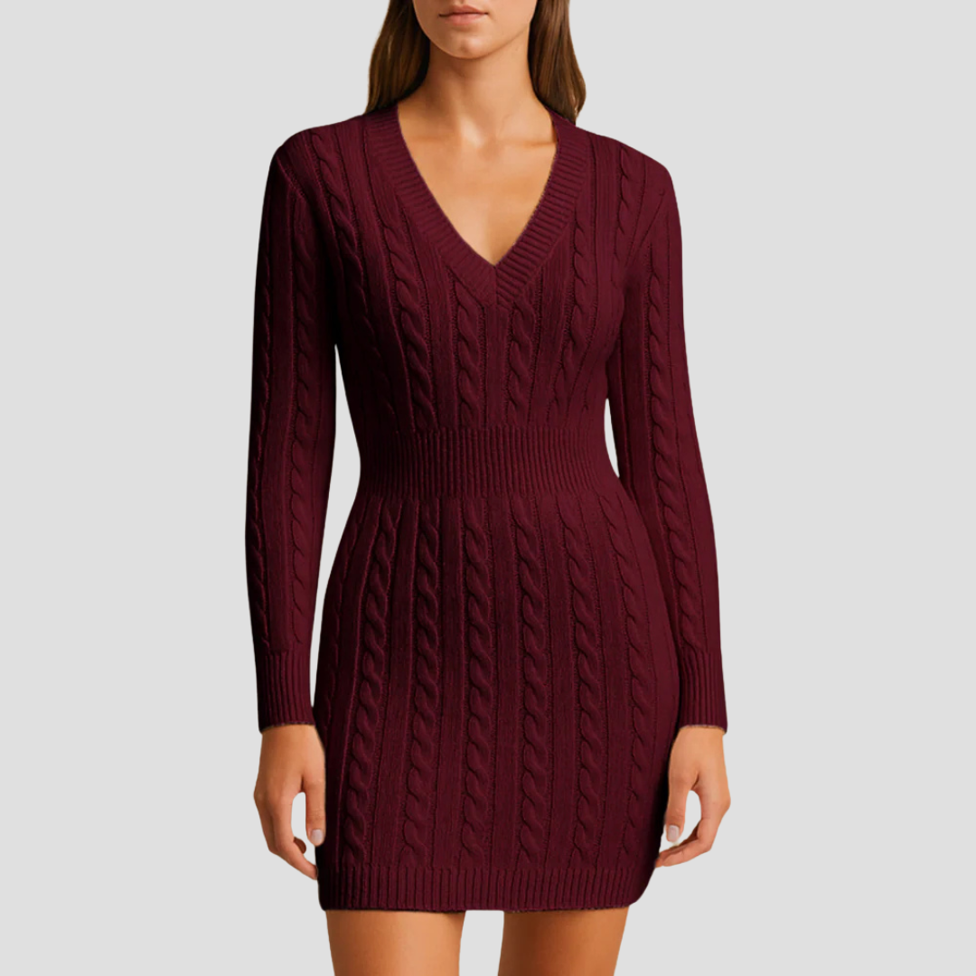 Ladies Cozy Knit Sweater Dress - OutfitLondon