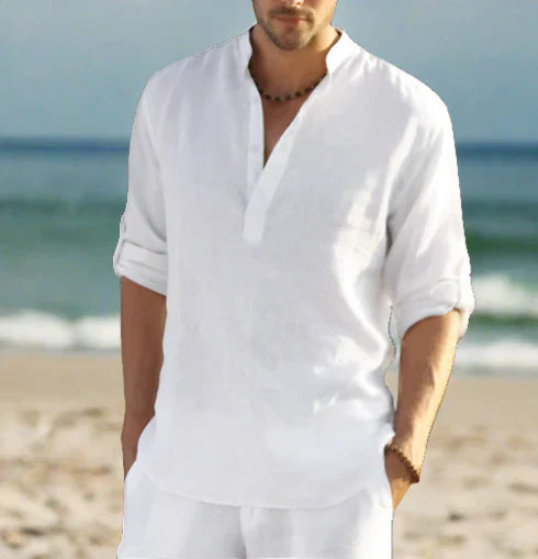 Classic Collar Linen Shirt for Men - OutfitLondon
