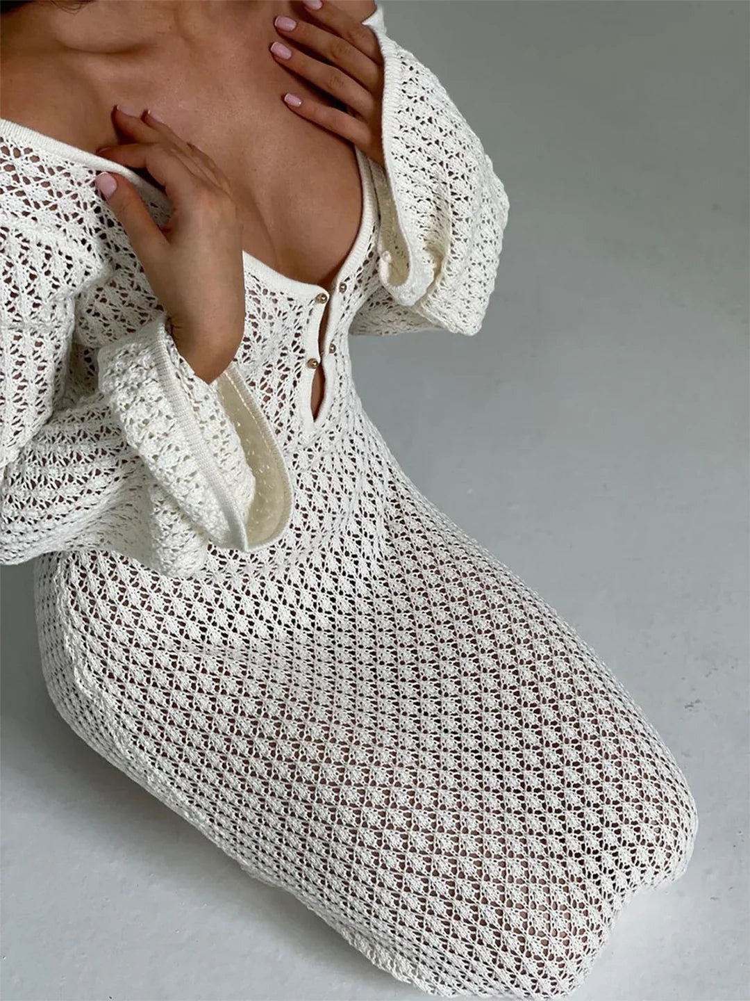 Karly Dress | Crochet Bell Sleeve Summer Maxi Dress