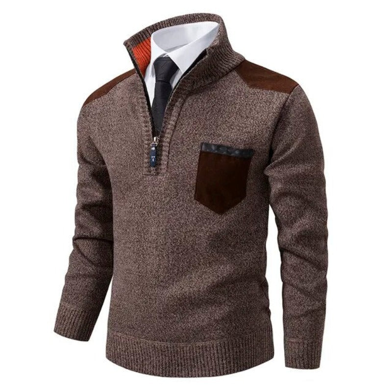 Men's Colorblock Patchwork Quarter Zip Sweater