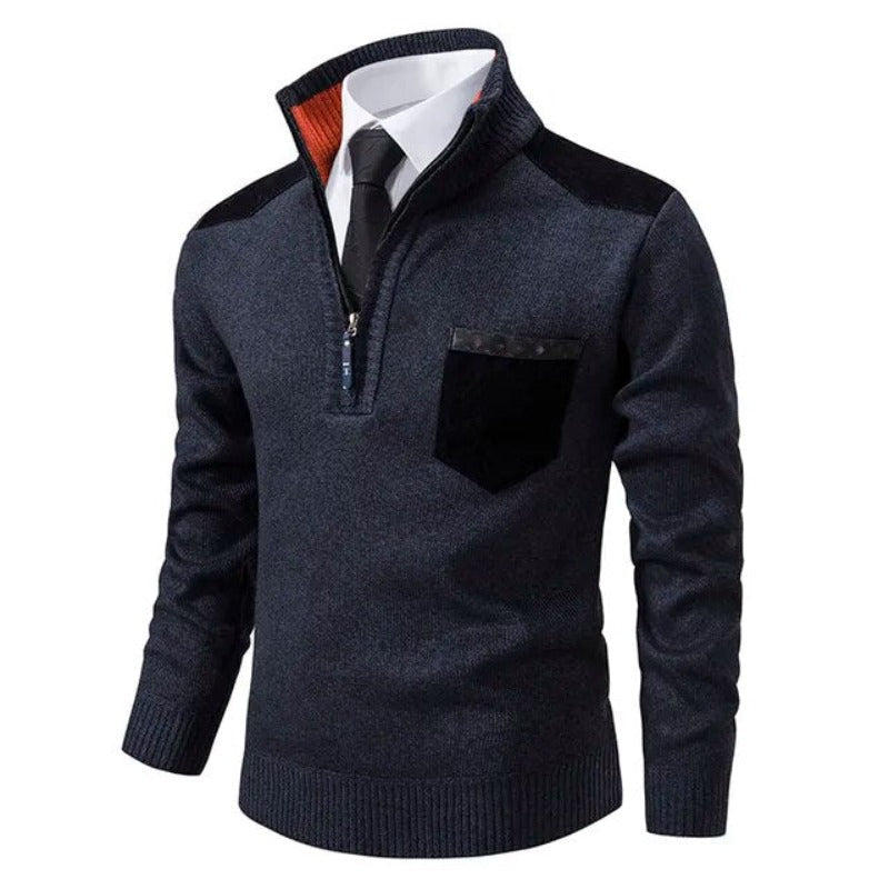 Men's Colorblock Patchwork Quarter Zip Sweater