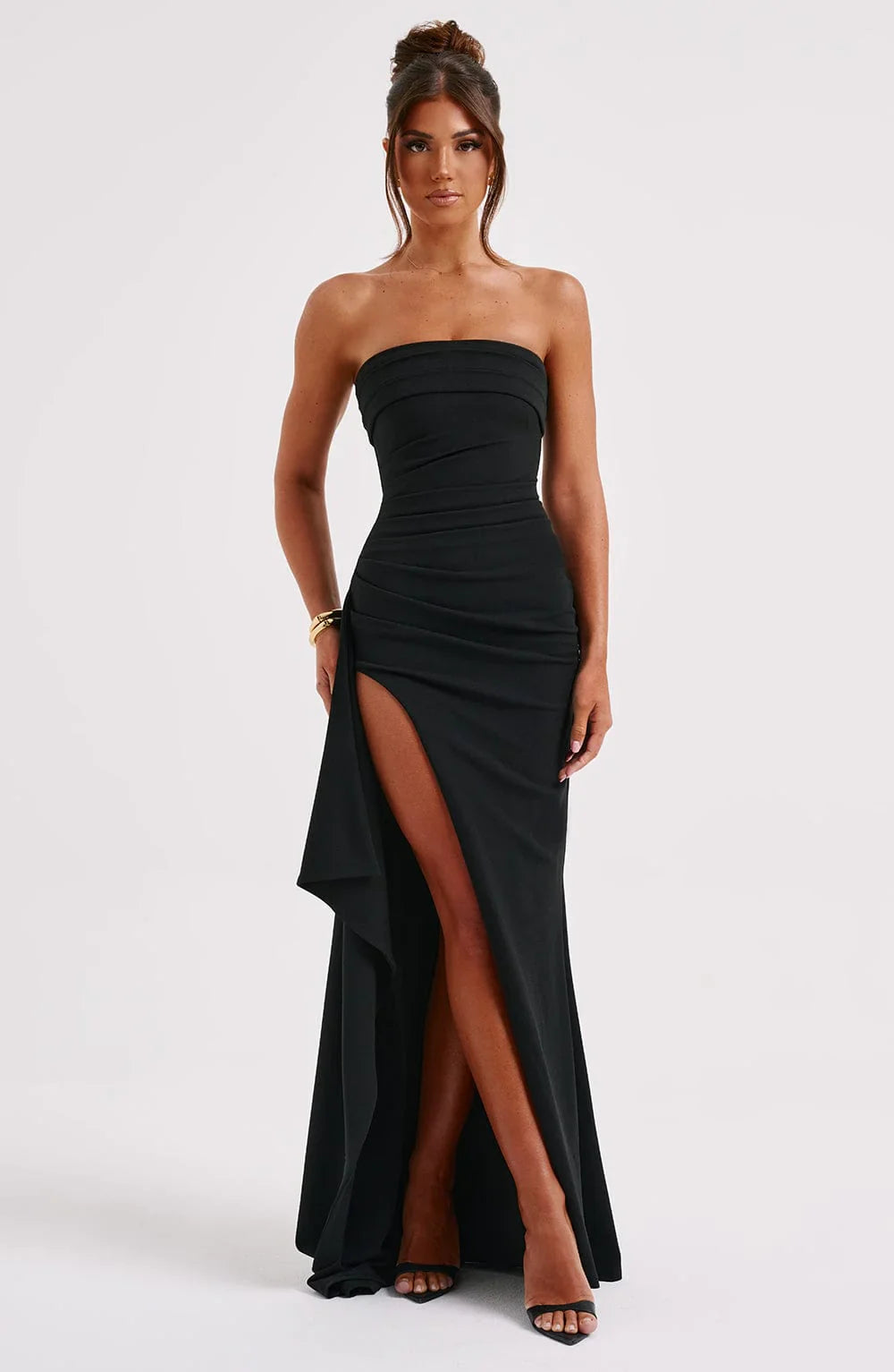 Sleek Strapless High Low Evening Gown - OutfitLondon