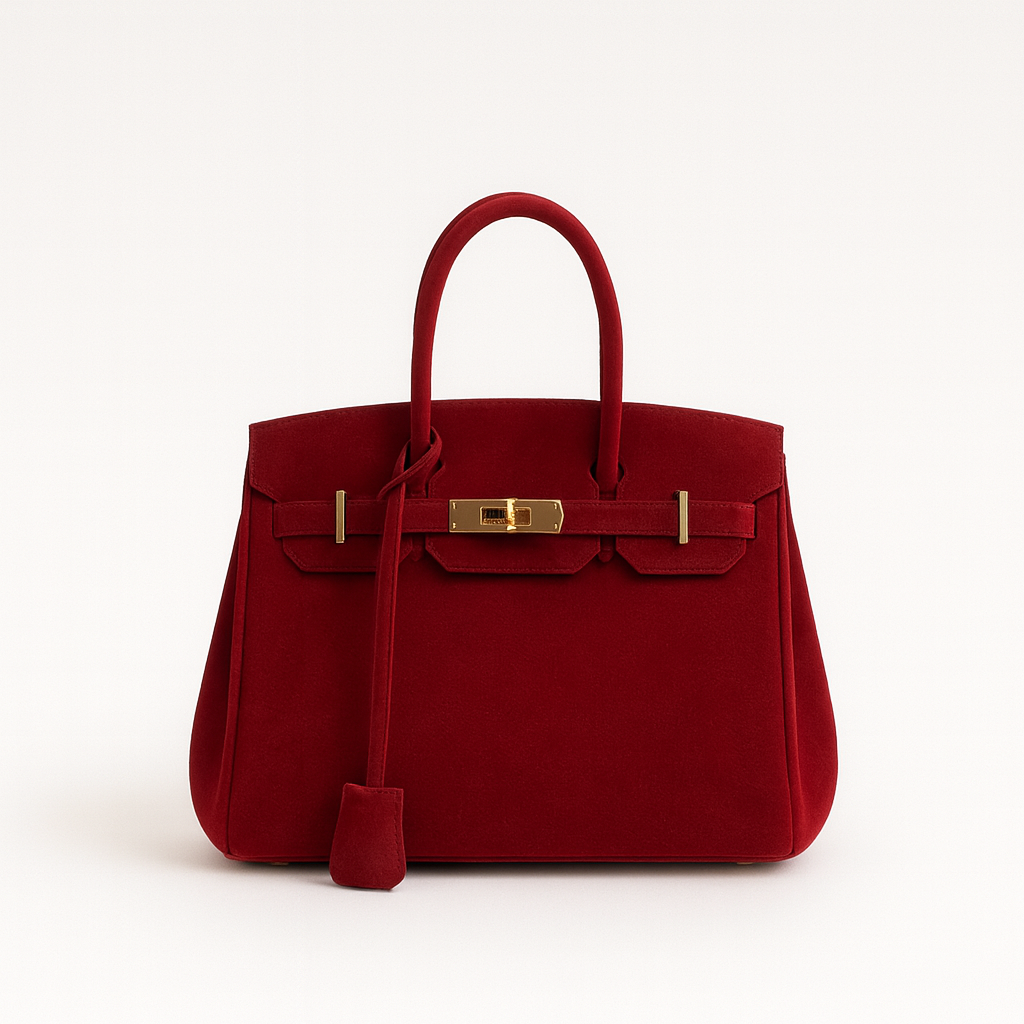 Luxury Suede Shoulder Handbag with Gold Accents