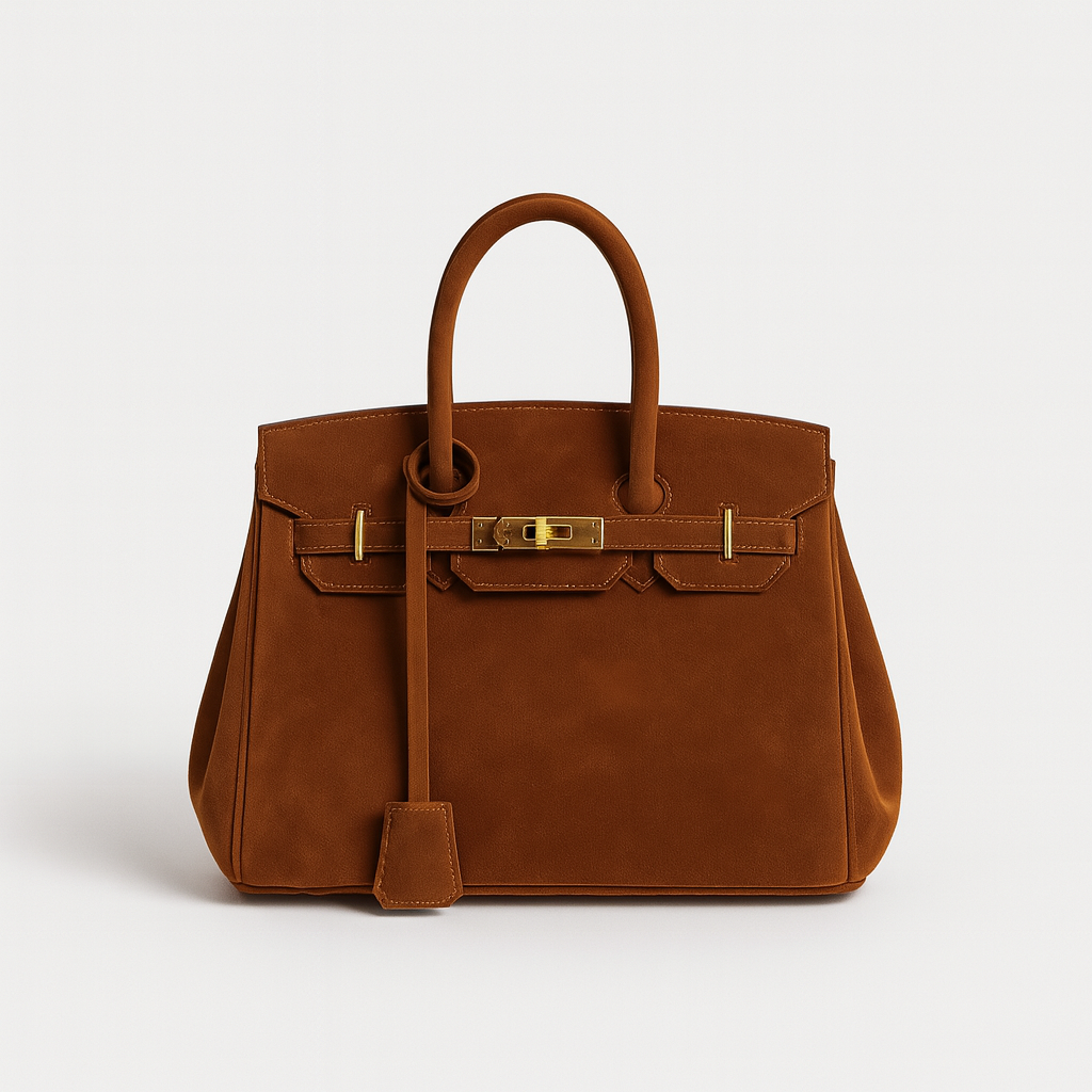 Luxury Suede Shoulder Handbag with Gold Accents