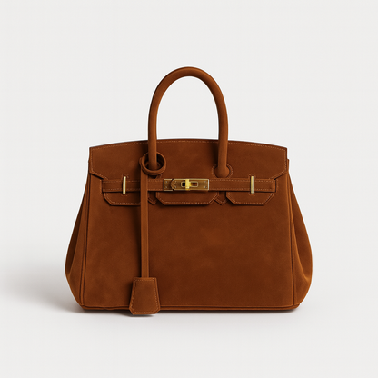Luxury Suede Shoulder Handbag with Gold Accents