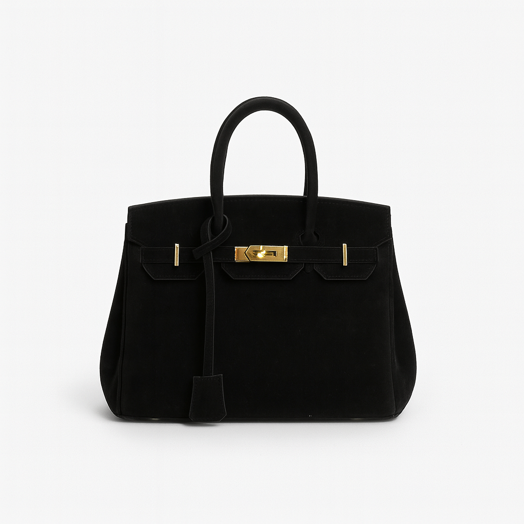 Luxury Suede Shoulder Handbag with Gold Accents