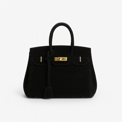 Luxury Suede Shoulder Handbag with Gold Accents