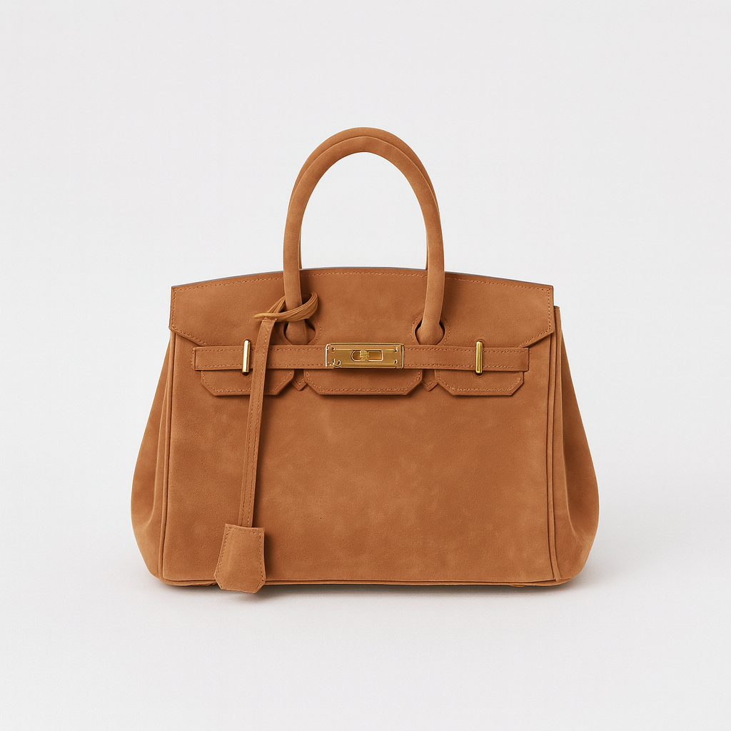 Luxury Suede Shoulder Handbag with Gold Accents