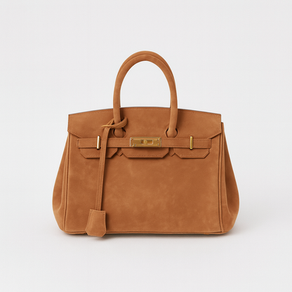 Luxury Suede Shoulder Handbag with Gold Accents