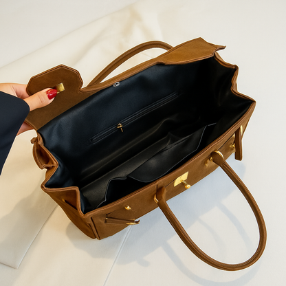 Luxury Suede Shoulder Handbag with Gold Accents