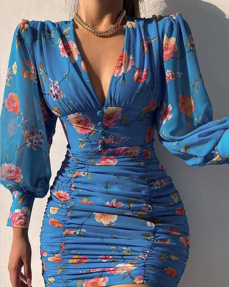 Keziah Dress | Elegant Puff Sleeve V-Neck Mini Dress