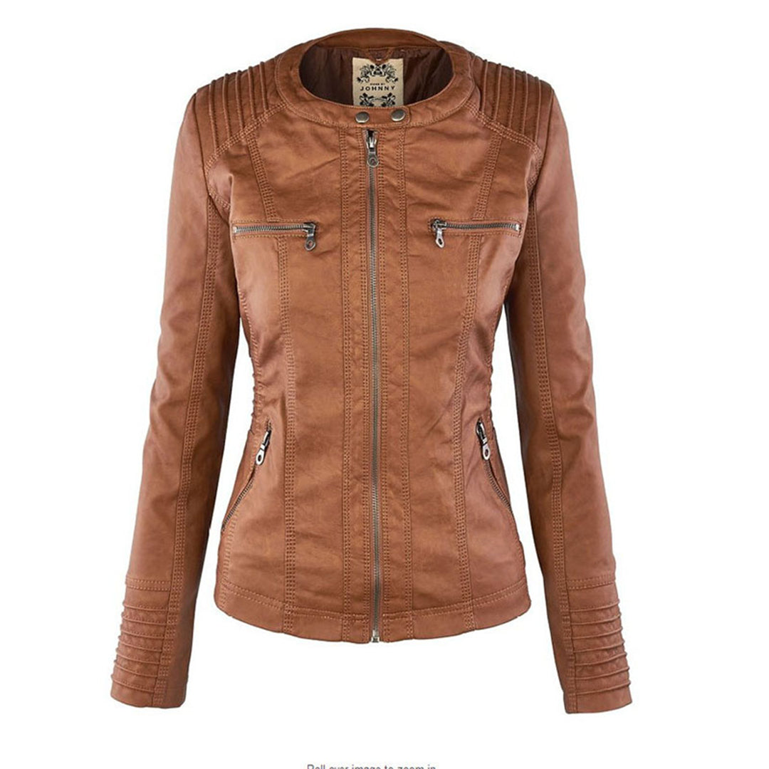 Fashionable Women's Biker Jacket with Removable Hood
