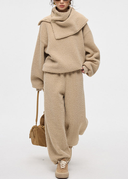 Women's Khaki Faux Fur 3-Piece Loungewear Set - OutfitLondon