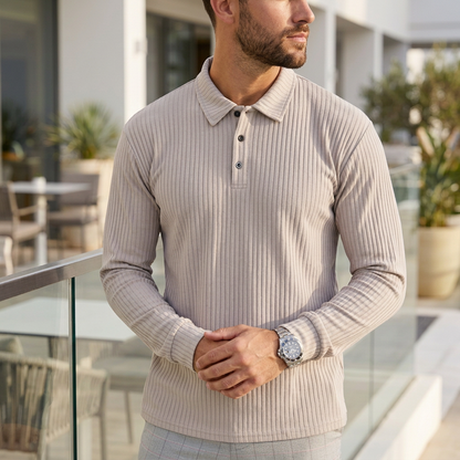 Classic Fit Ribbed Polo Shirt for Men