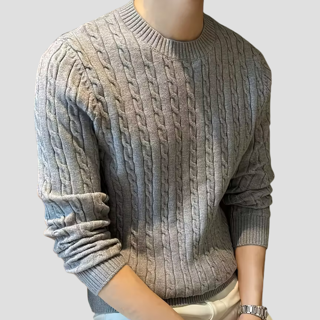 Men's Warm Cable Crew Neck Sweater - OutfitLondon