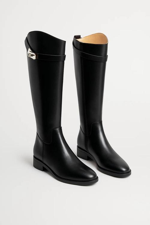 Women's Elegant Leather Knee High Buckle Strap Boots