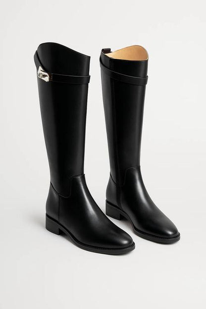Women's Elegant Leather Knee High Buckle Strap Boots