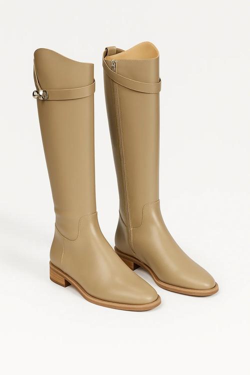 Women's Elegant Leather Knee High Buckle Strap Boots