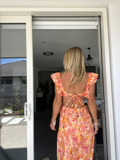 Kirsten Dress | Floral Print Ruffle Dress with Cut-Out