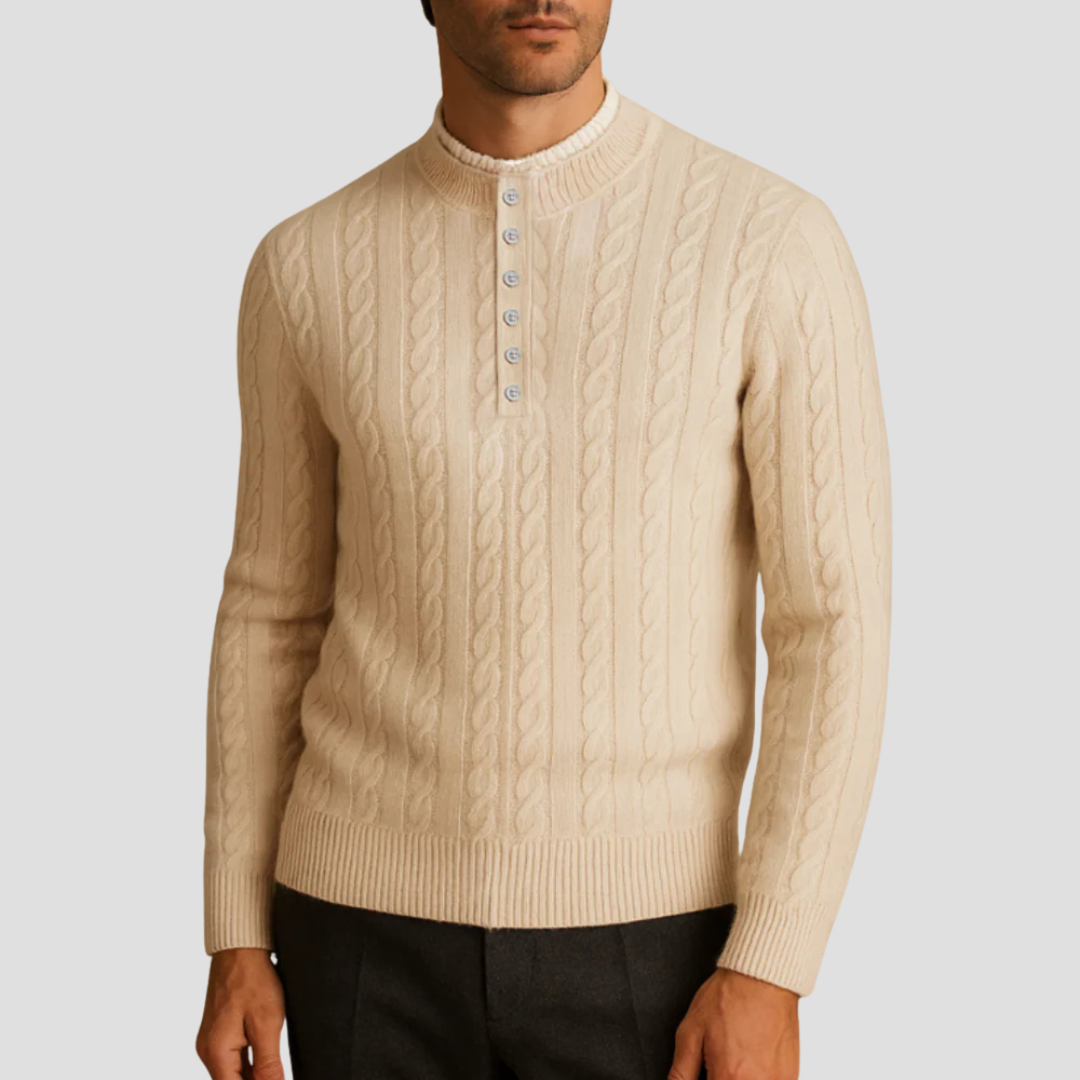 Men's Thick Knit Button Crew Sweater - OutfitLondon