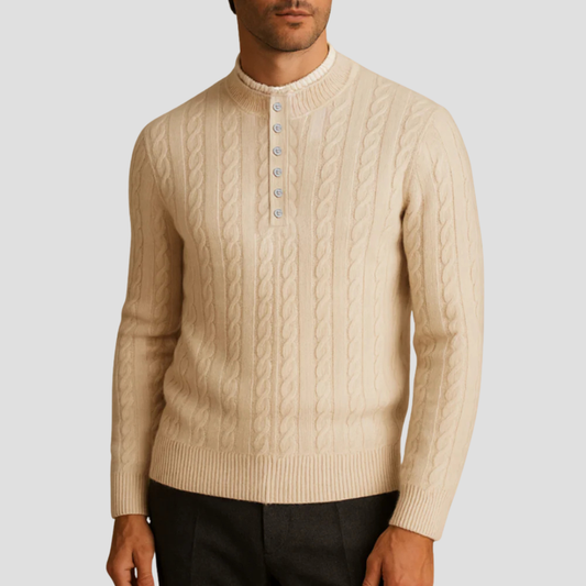 Men's Thick Knit Button Crew Sweater - OutfitLondon