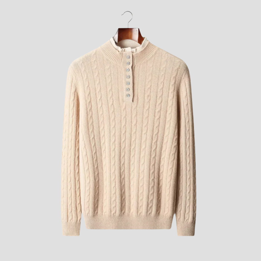 Men's Thick Knit Button Crew Sweater