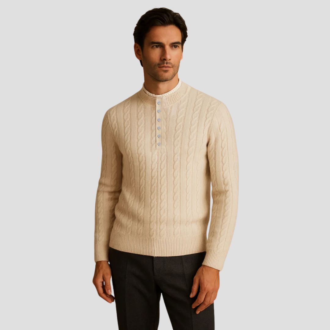 Men's Thick Knit Button Crew Sweater