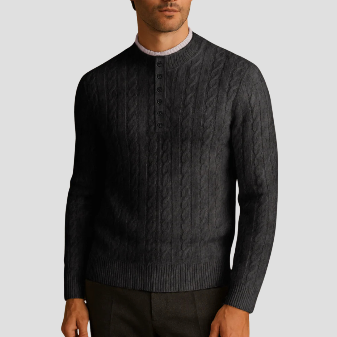 Men's Thick Knit Button Crew Sweater