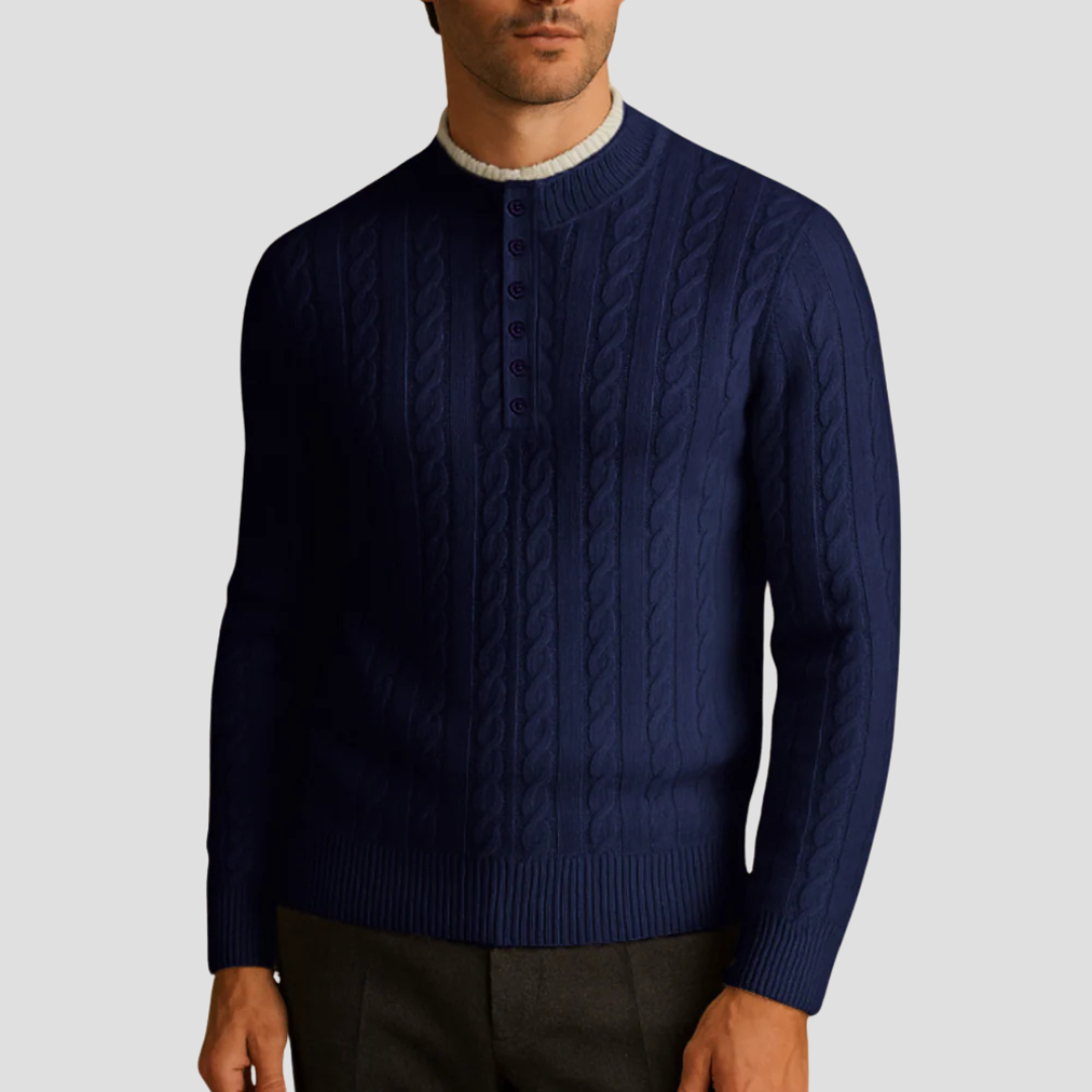 Men's Thick Knit Button Crew Sweater