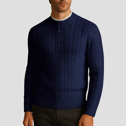 Men's Thick Knit Button Crew Sweater