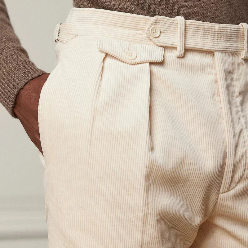 Men's Relaxed Fit Corduroy Trousers High Waist Straight Leg