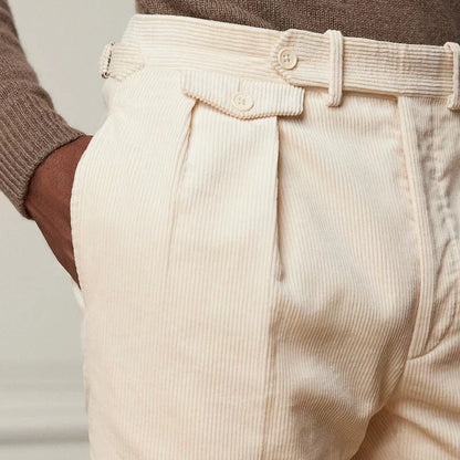 Men's Relaxed Fit Corduroy Trousers High Waist Straight Leg