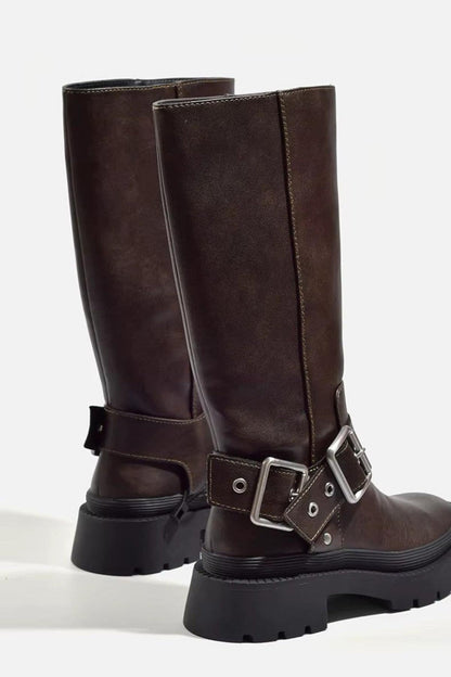 Tall Synthetic Leather Riding Boots